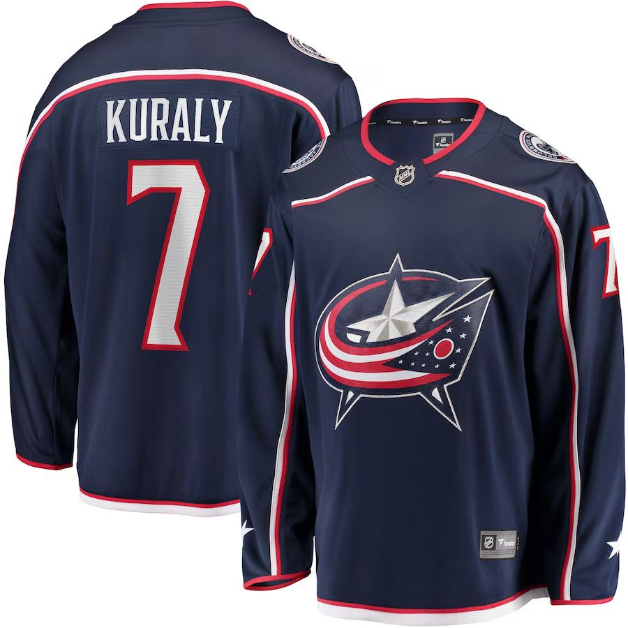 Men Columbus Blue Jackets #7 Sean Kuraly Fanatics Branded Navy Home Breakaway Player NHL Jersey